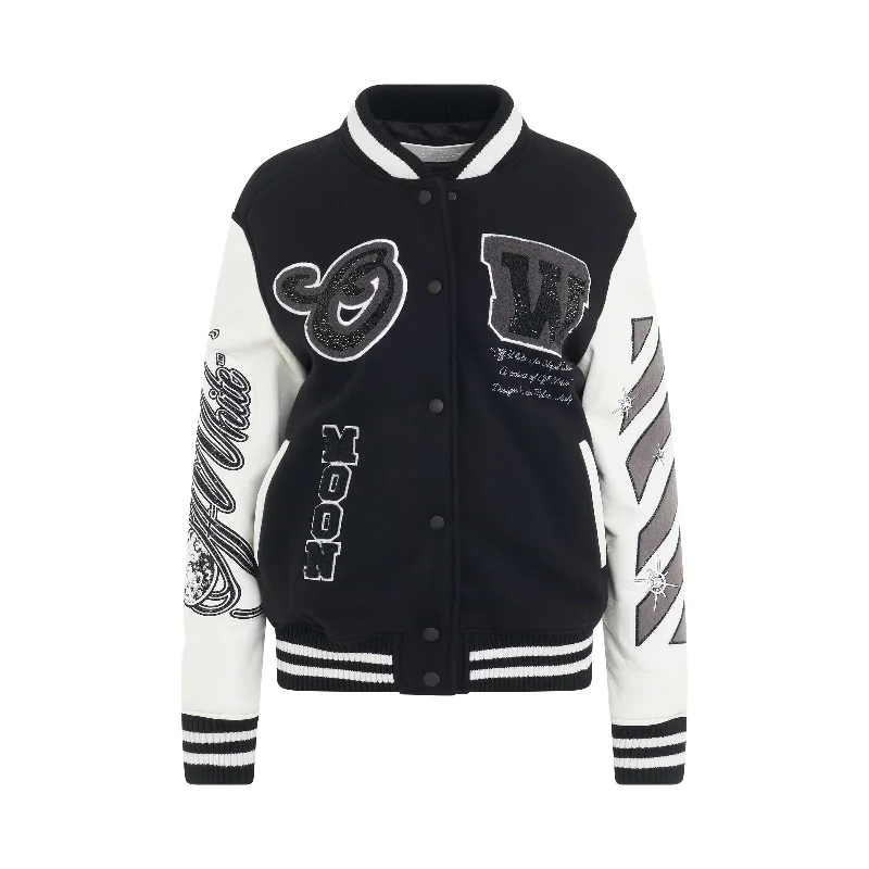 Bling Meteor Moon Varsity Jacket in Black