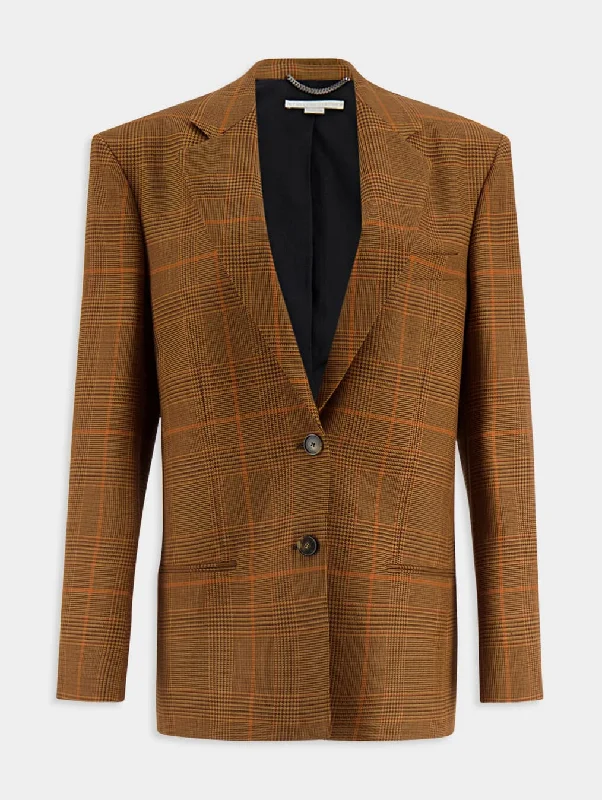 Prince Of Wales Check-Pattern Wool Oversized Blazer