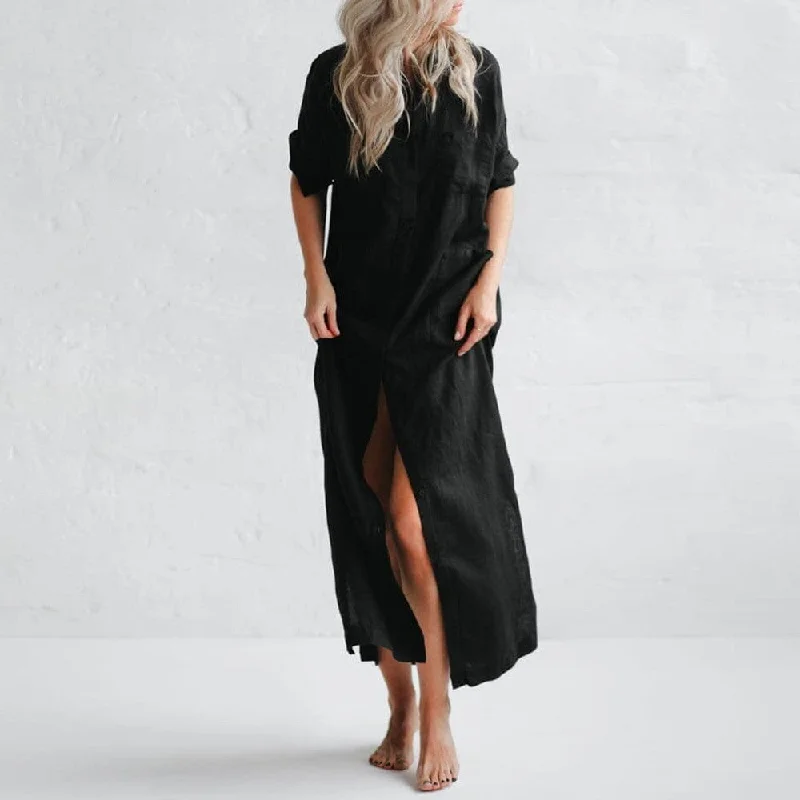 Seaside Tones Maxi Shirt Dress Black