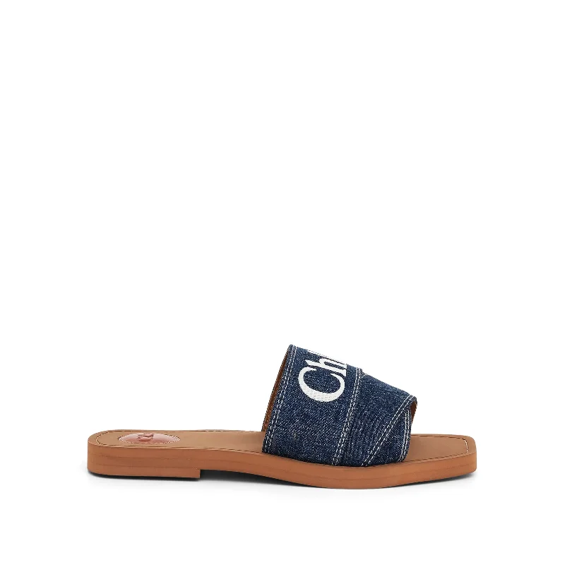 Woody Flat Mule in Blue Denim