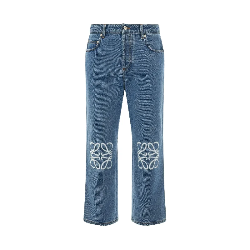 Women Anagram Cropped Jeans in Mid Blue Denim