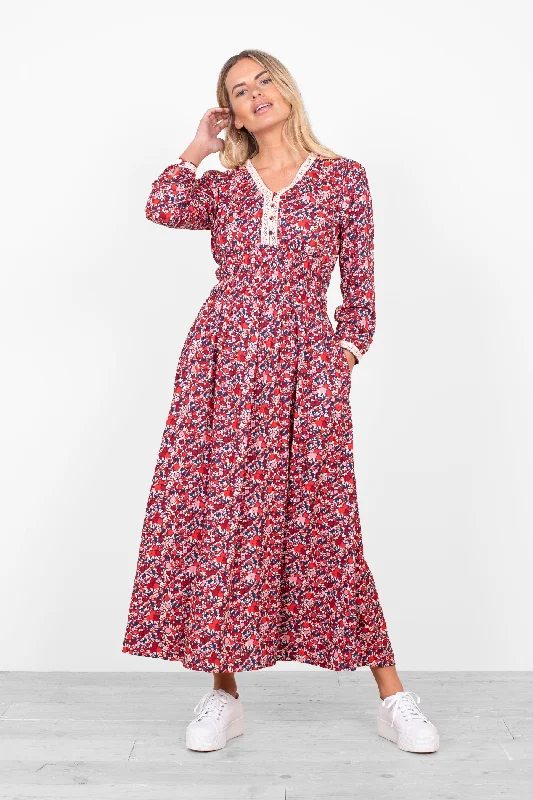 Mixed Berry Floral Midaxi Dress