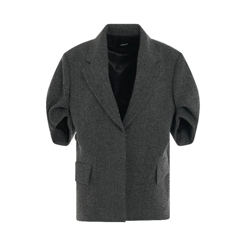 Puff Sleeve Tailored Jacket in Dark Grey