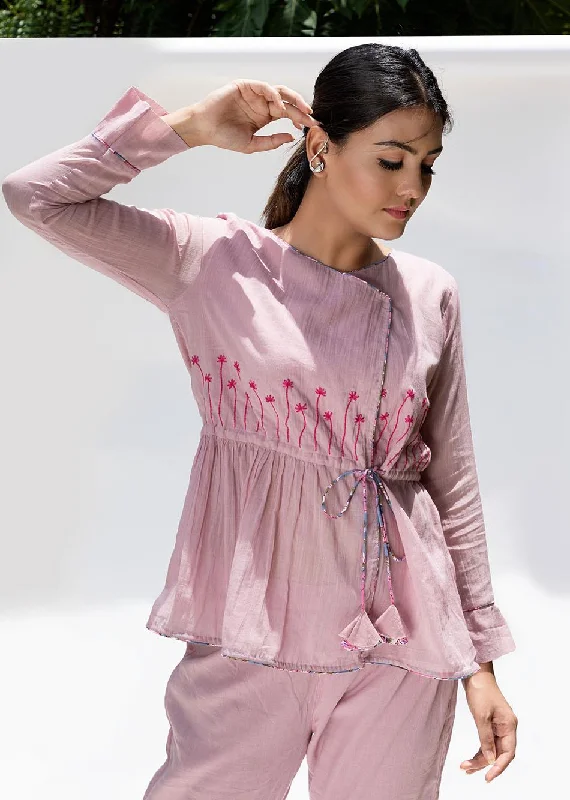 Pink Angrakha Style Top Pant Set