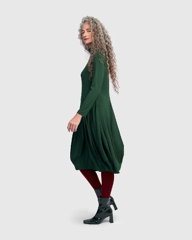 Essential Turtleneck Cocoon Dress, Jungle