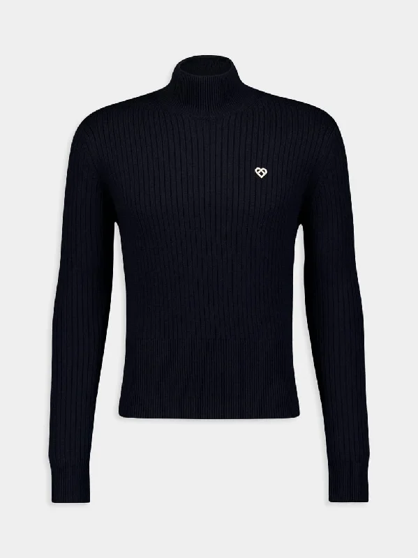 Ribbed-Knit High-Neck Wool Jumper