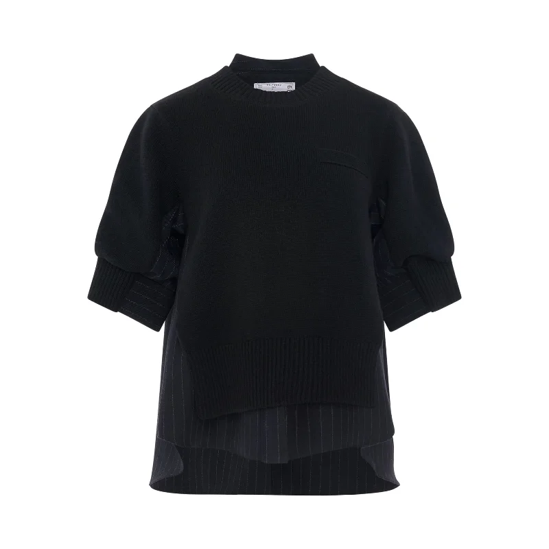 Chalk Stripe x Wool Knit Pullover in Black/Navy