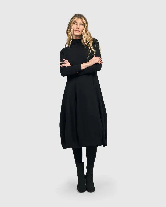 Essential Turtleneck Cocoon Dress, Black