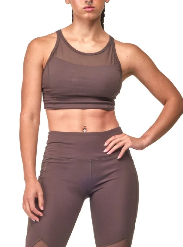 Mesh Sports Bra Top - Dark Olive Green