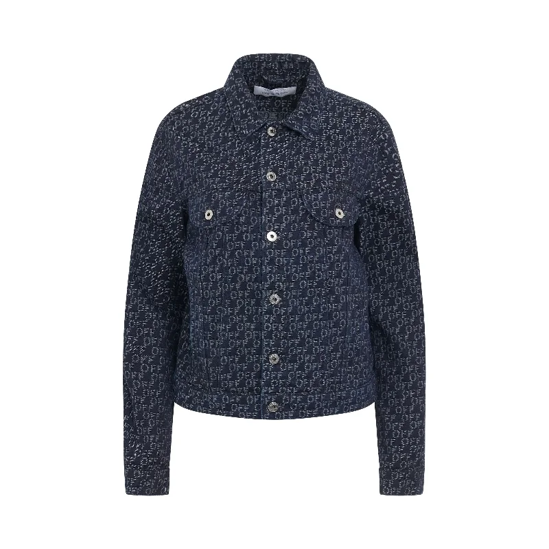 Logo Jacquard Round Denim Jacket in Blue