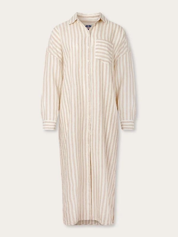 Womens Coconut Stripe Sapodilla Linen Shirt Dress