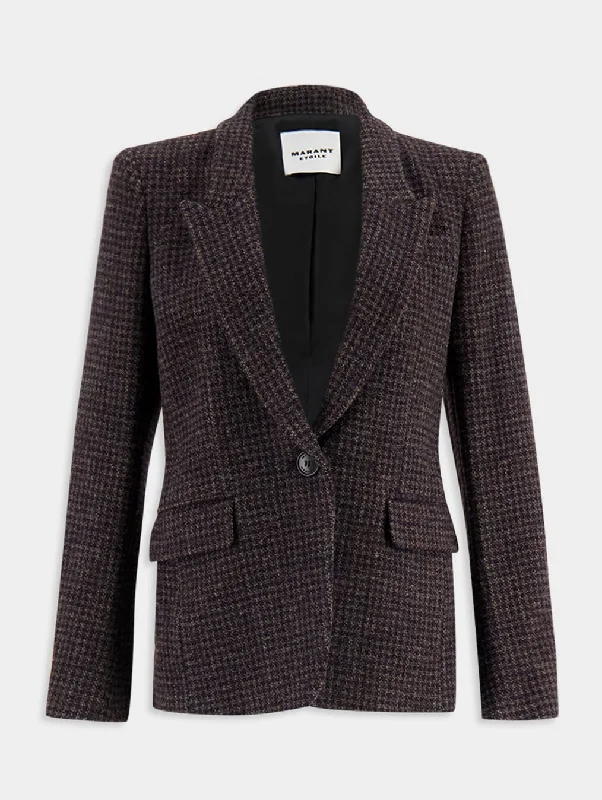 Check-Pattern Wingle-Breasted Blazer