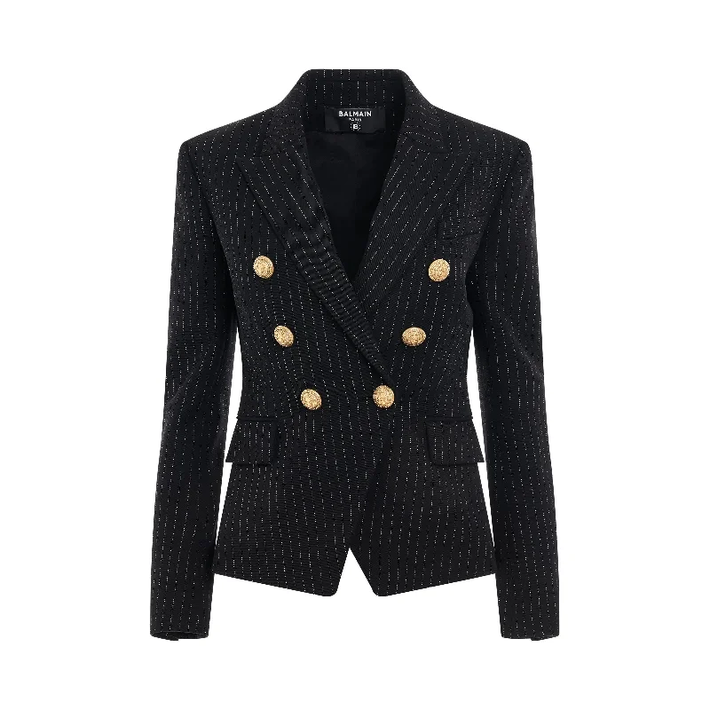 6 Buttons Stripes Double Breasted Jacket in Black/Gold