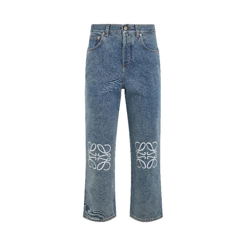 Anagram Cropped Jeans in Mid Blue Denim