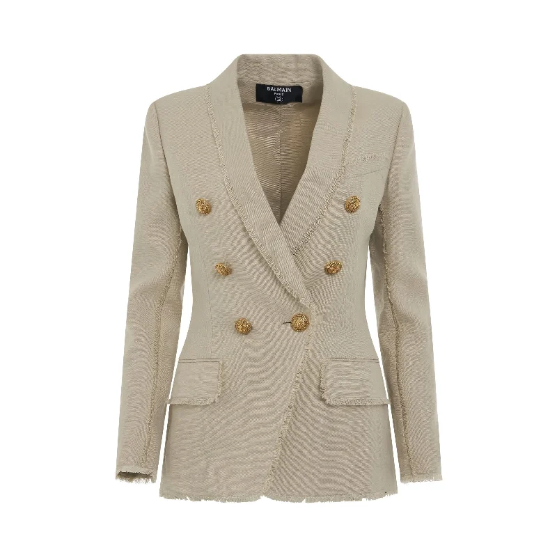 Shawl Collar 6 Button Linen & Hemp Jacket in Beige