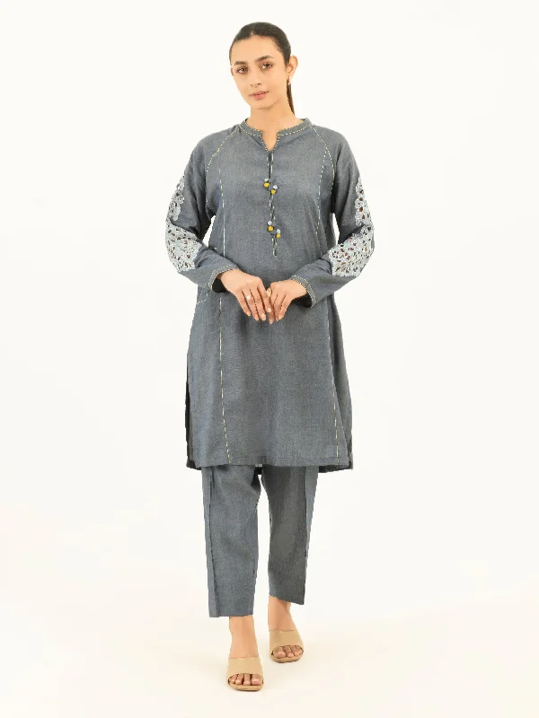 2 Piece Denim Suit-Embroidered (Pret)