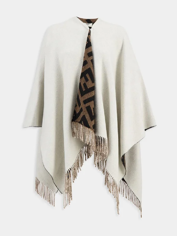 Reversible Monogram Jacquard Fringed Poncho