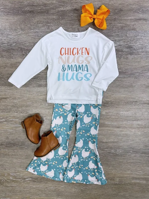 Chicken Nugs and Mama Hugs Girls Flare Pants Outfit