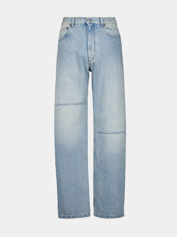 Light Blue High-Waisted Denim Trousers