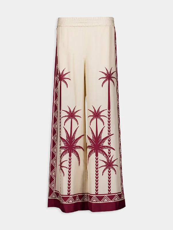 Palm Tree-Print Silk Trousers