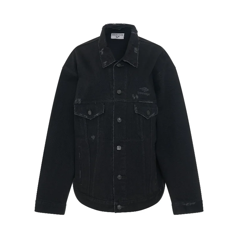 3B Sports Icon Large Fit Denim Jacket in Black