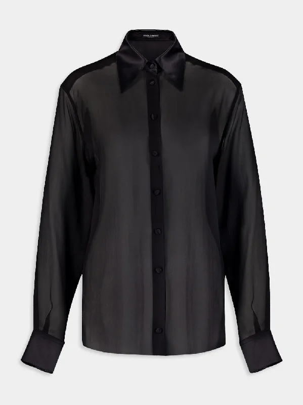 Satin-Trimmed Silk-Chiffon Shirt