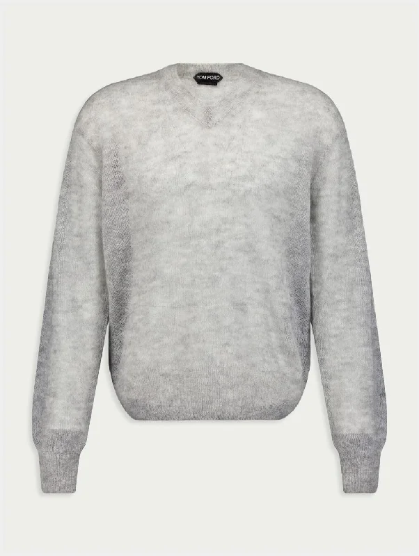 Mohair Blend Melange V Neck Jumper