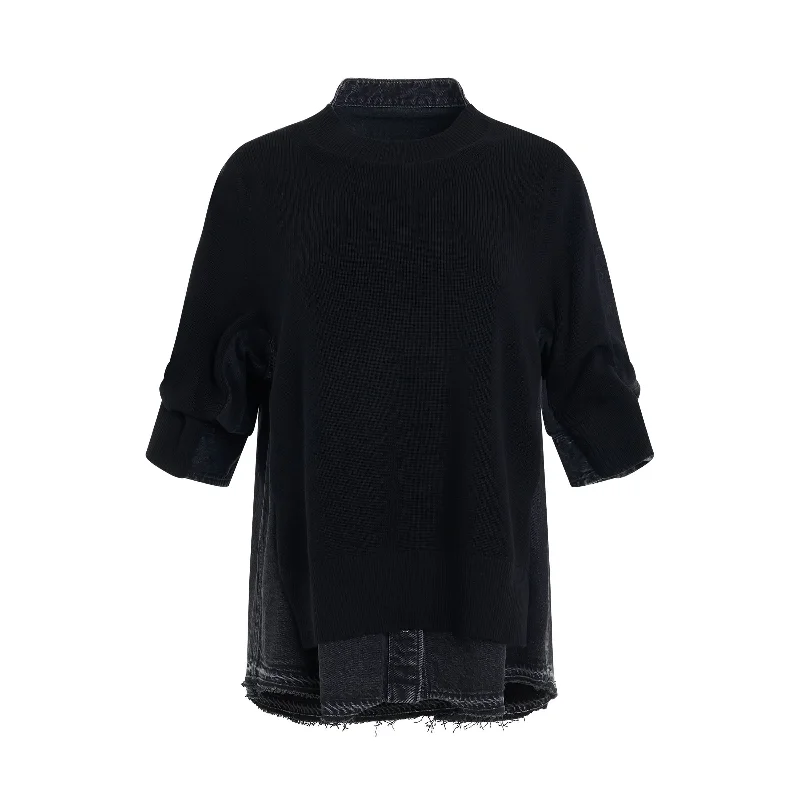 Short Sleeve Denim Pullover in Black