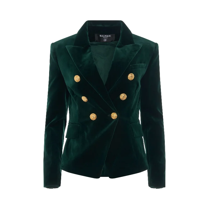 6 Button Velvet Jacket in Emerald Green