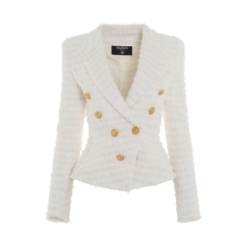 8 Button Tweed Jacket in White