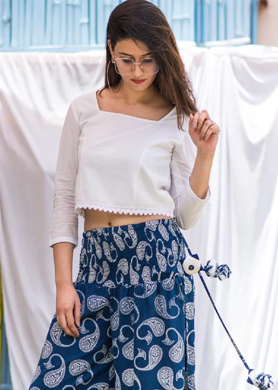 White Top with Indigo Blue Co- Ord Set