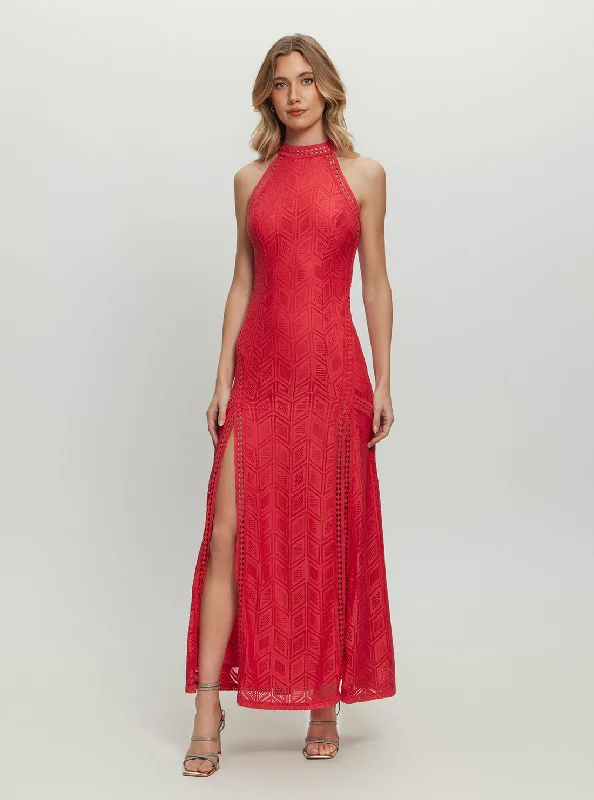 Red Breeze Geo Lace Maxi Dress