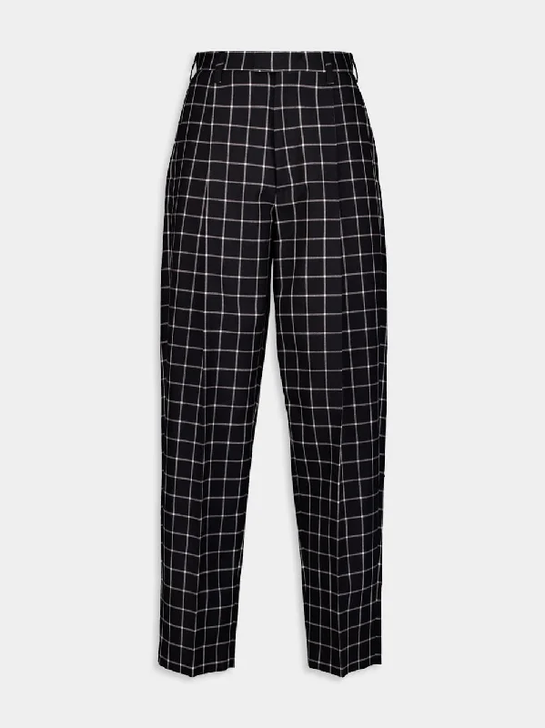 Checked Tapered Cotton Trousers