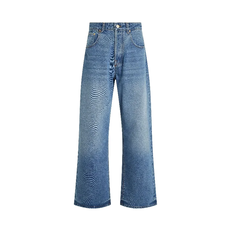 Le Denimes Large Jeans in Blue/Tabac