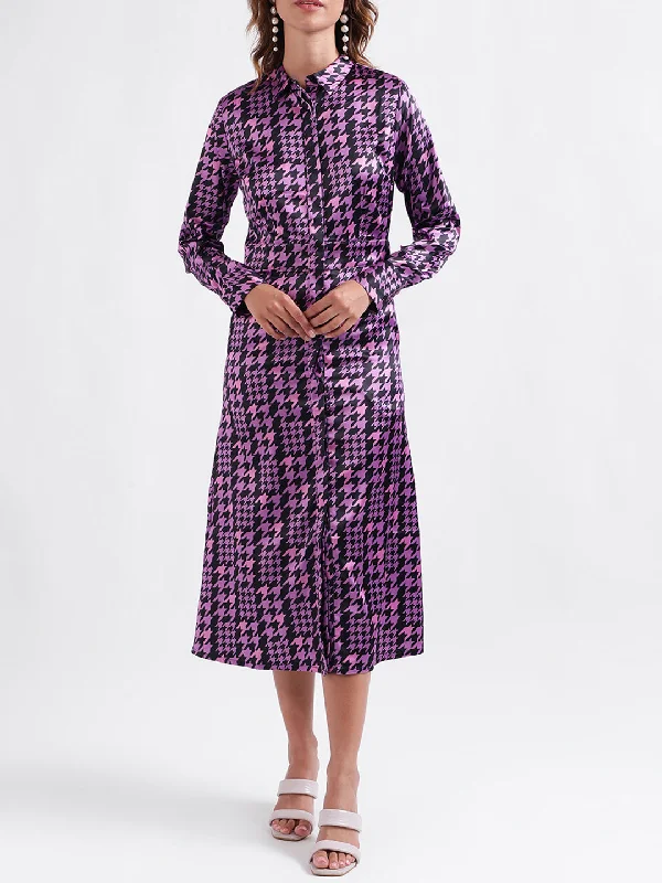 Centre Stage Women Printed Full Sleeves Collar Dress