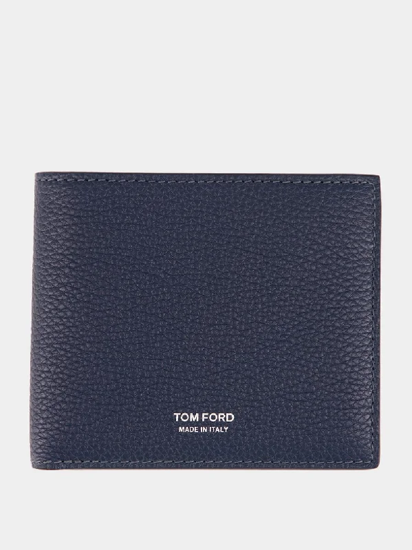 Denim Blue Grained Leather Bifold Wallet