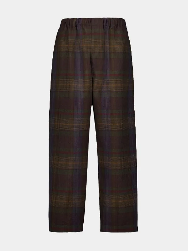 Plaid-Check Tapered Wool Trousers