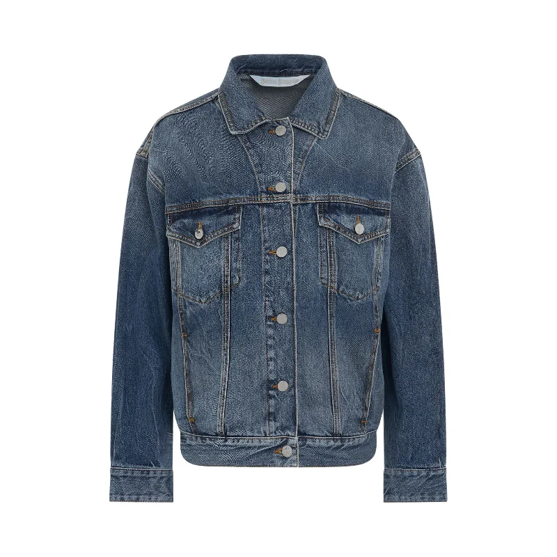 Raw Patch Oversize Denim Jacket in Cobalt Blue/Brown