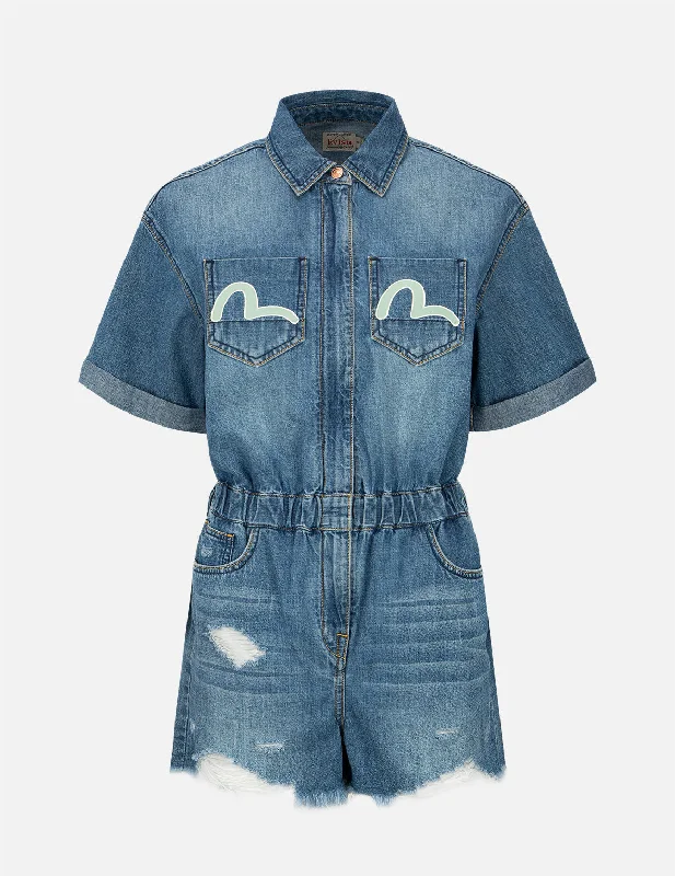 Seagull Print Denim Jumpsuit