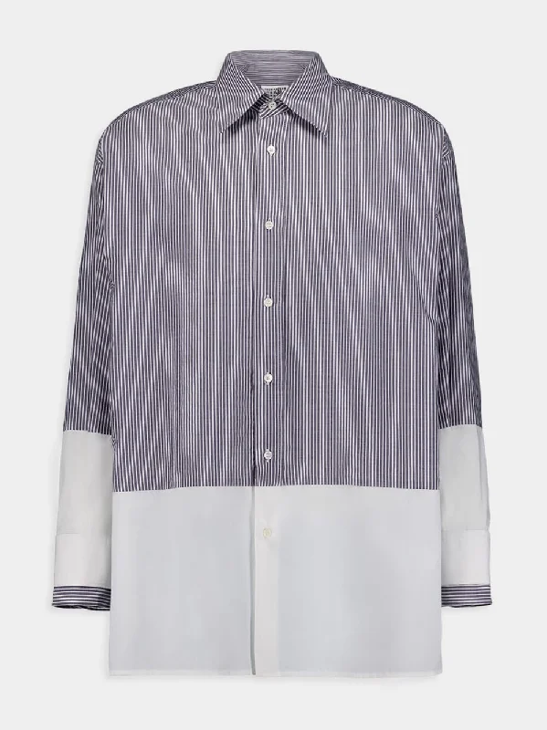 Stripe-Print Panelled Cotton Shirt