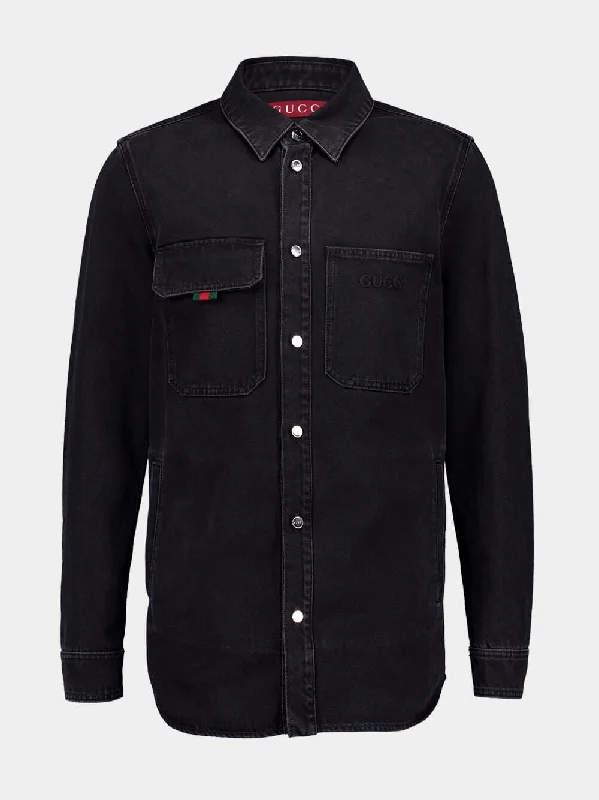 Dark Grey Denim shirt with Gucci embroidery