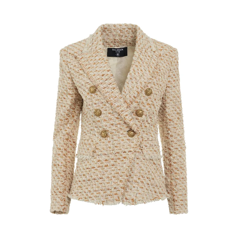 6 Button Tweed Jacket in Multi Beige