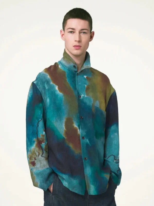 Aqua Silk Jacquard Print Shirt