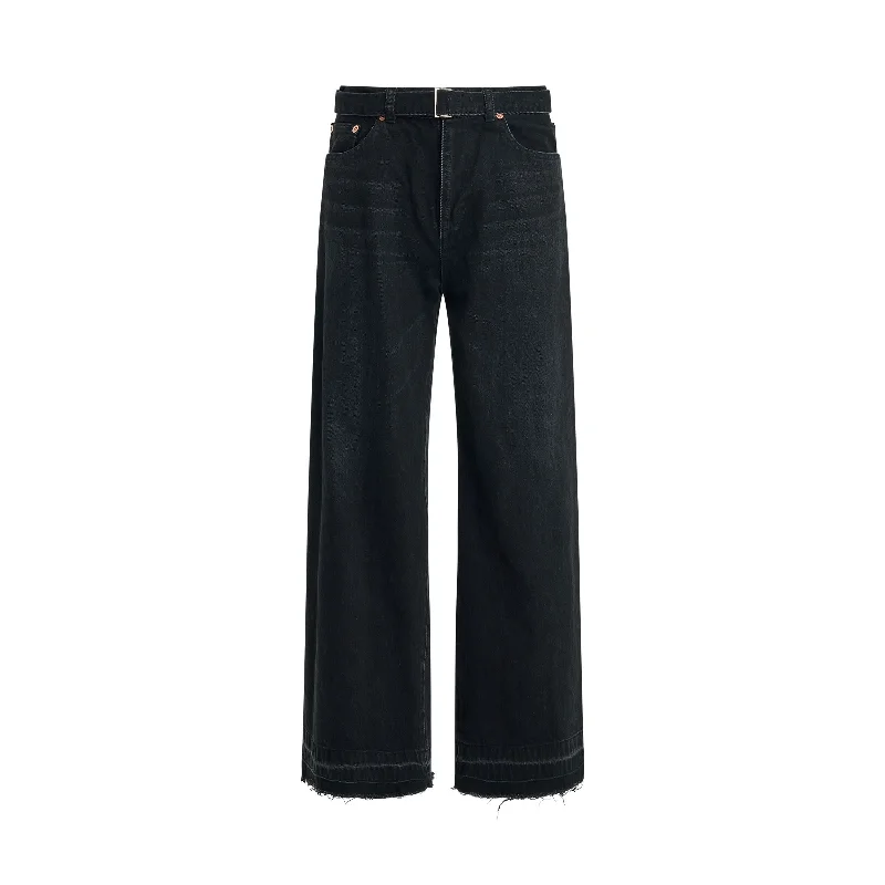 Raw Hem Denim Pants in Black