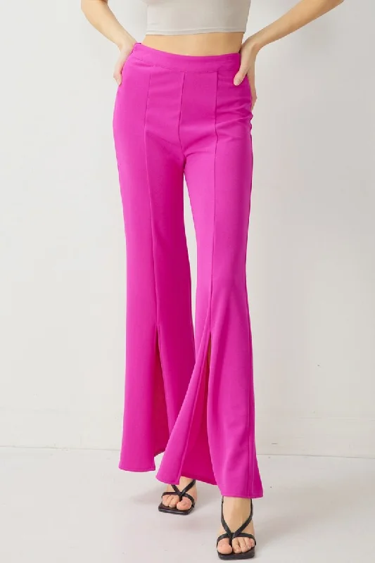 High Waist Wide Leg Pants with Split Front Seam Detail by Entro Clothing