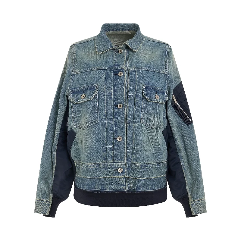 Denim & Nylon Twill Jacket in Light Blue