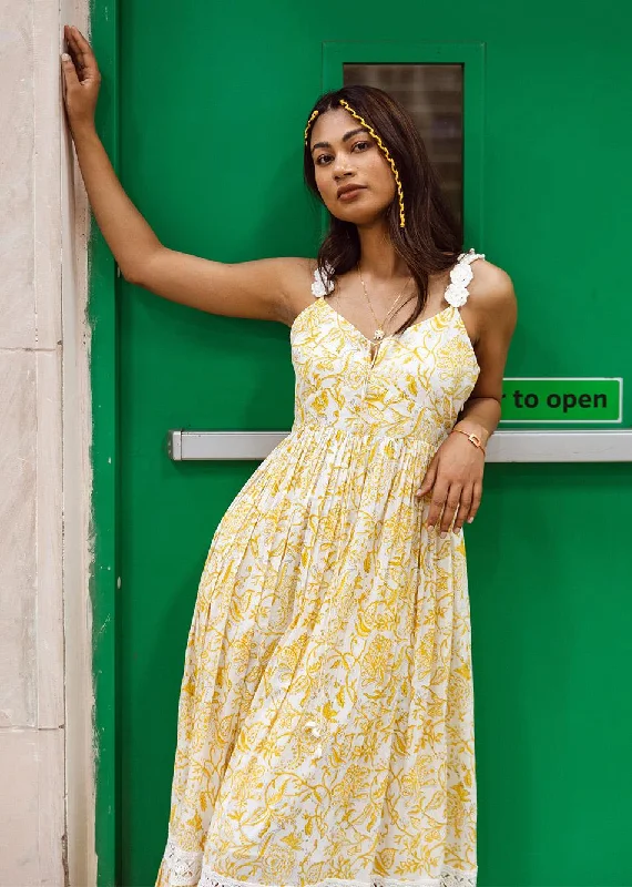 Yellow Gather Strappy Dress