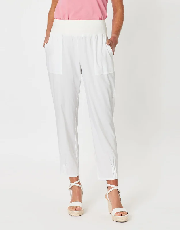 Sarah Rib Waist Linen Pants - White