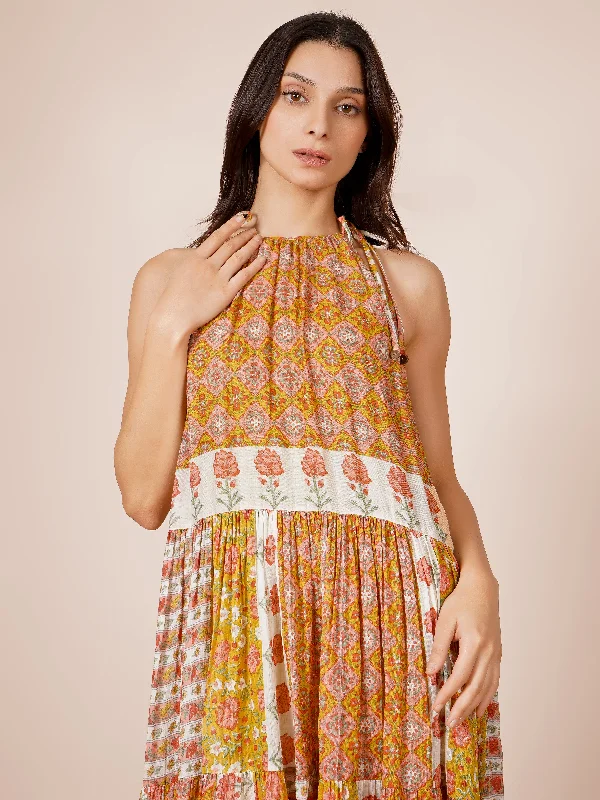 Multi Printed Halter Neck Dress