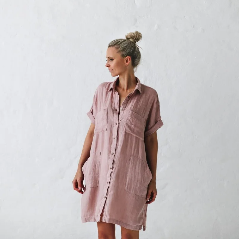 Seaside Tones Linen Tunic Dress - Dusty Pink